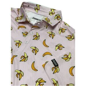 Shank It Golf Polo BANANAS Mens XL PINK Fruit Bold All Over Print Shirt